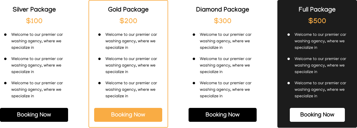 Pricing Table section website